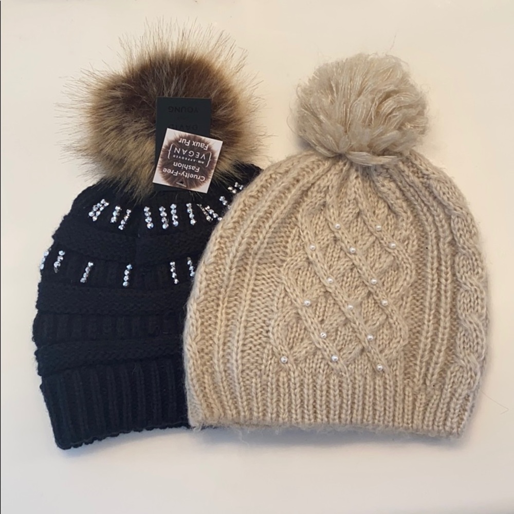 Back and cream colored beanies